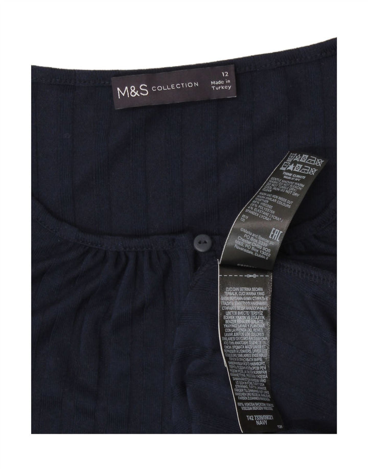 Vestido feminino Marks & Spencer manga comprida evasê Reino Unido 12 médio azul marinho