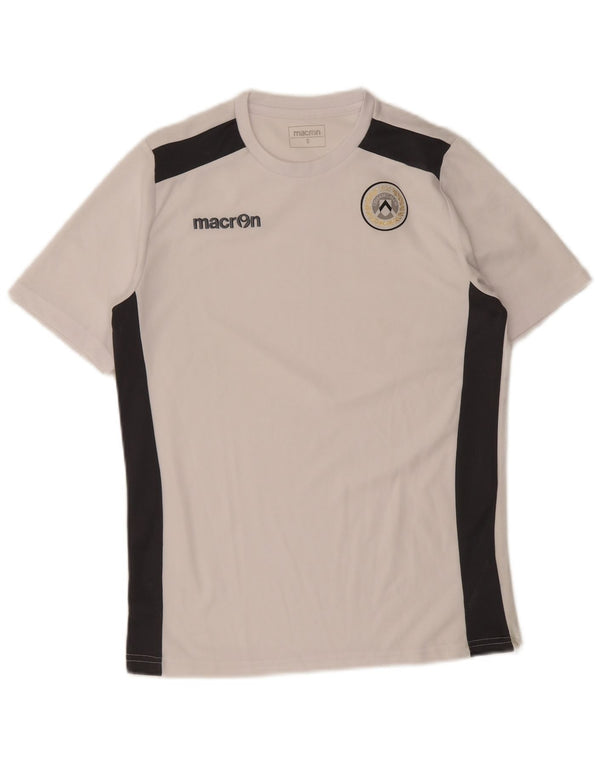 Camiseta masculina Macron Udinese Calcio com estampa gráfica pequena em bloco colorido branco