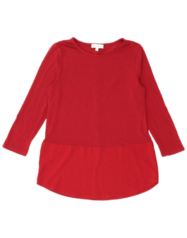 WAREHOUSE Blusa feminina de manga 3/4 Reino Unido 8 pequena viscose borgonha