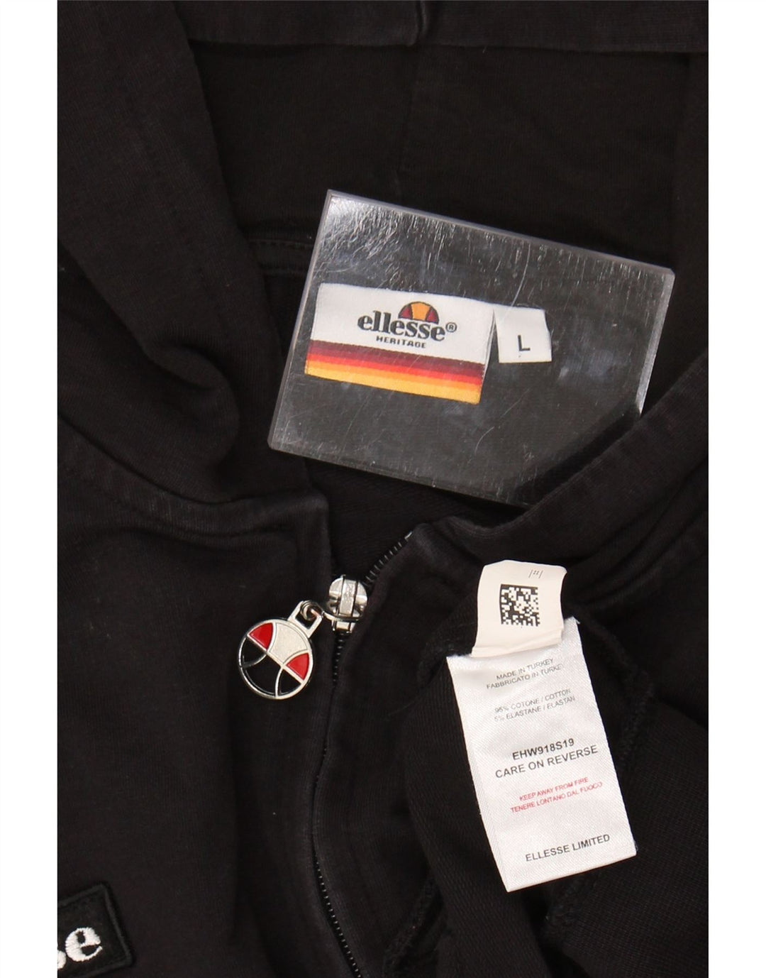 Ellesse Suéter feminino com capuz e zíper gráfico Reino Unido 14 grande algodão preto