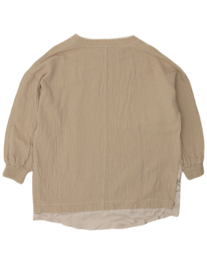 Zara blusa feminina oversized top UK 6 XS algodão bege