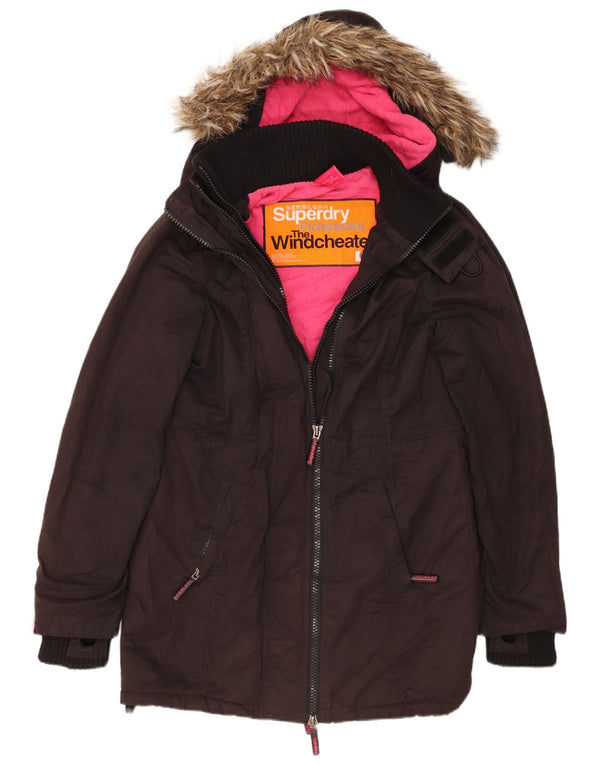 Jaqueta Parka Superdry Feminina Windcheater com Capuz Reino Unido 14 Médio Preto