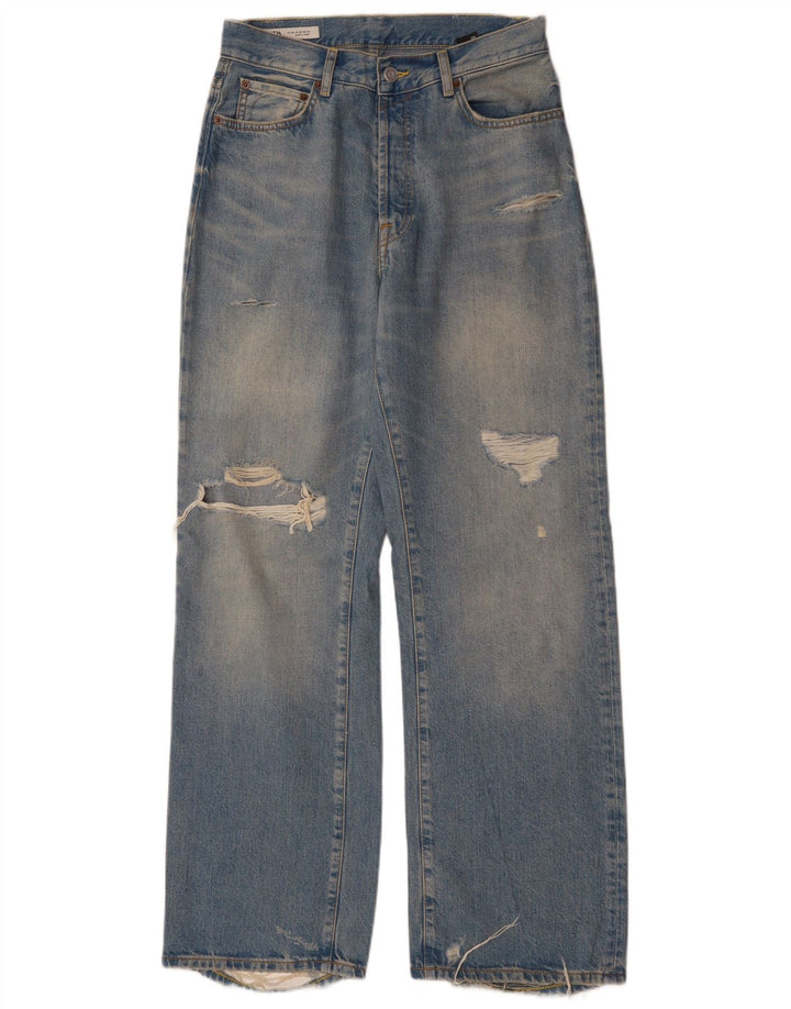 ZARA Calça jeans reta masculina desgastada UE 38 pequena W30 L33 azul