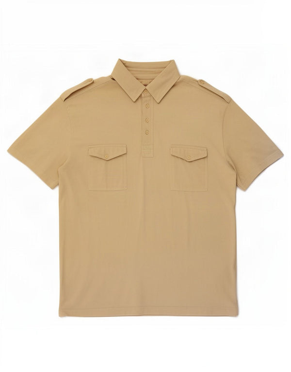 Pulôver militar vintage masculino de manga curta camisa grande bege
