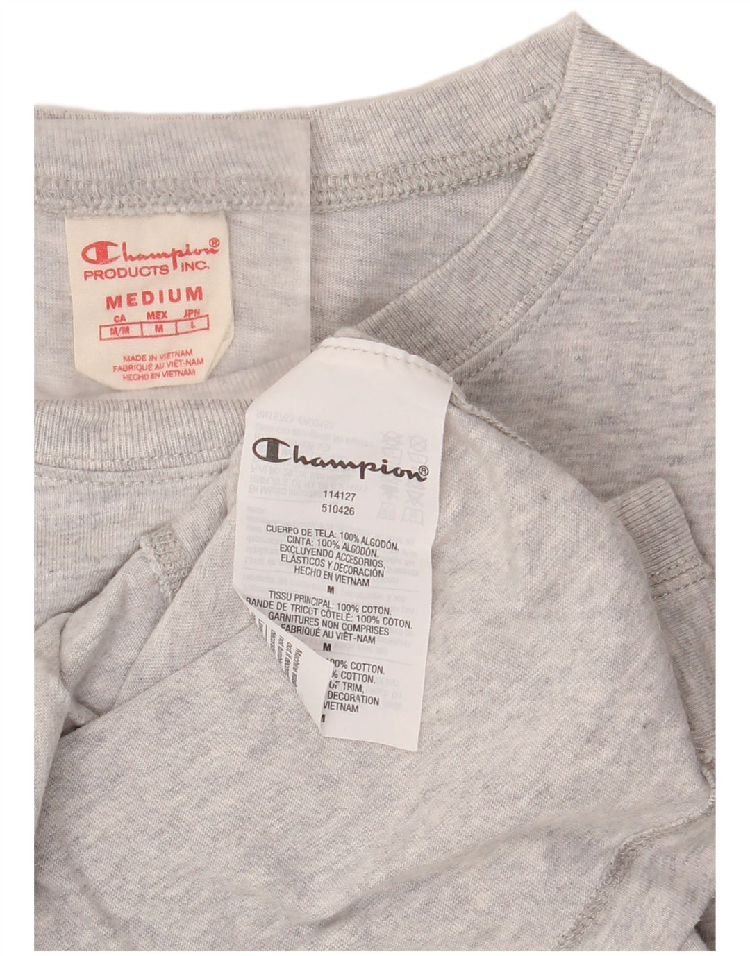 Camiseta feminina CHAMPION UK 14 algodão manchado cinza médio