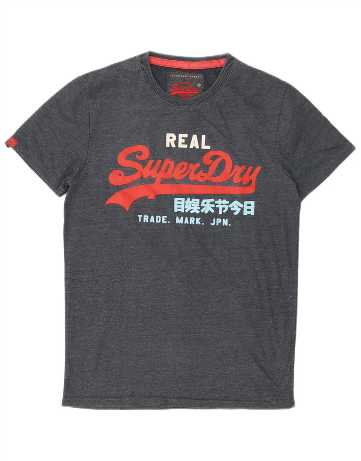Camiseta gráfica masculina Superdry Top cinza médio algodão