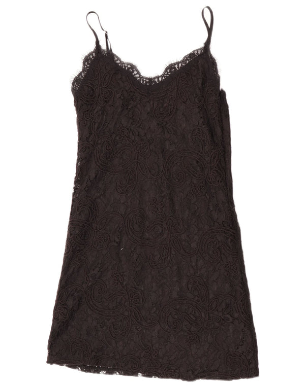 Vestido feminino Zara de renda deslizante Reino Unido 8 pequeno preto floral