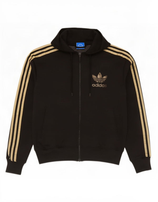 Suéter feminino Adidas com capuz e zíper gráfico UK 14 poliéster preto médio