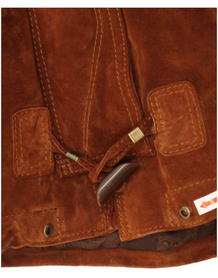 Sobretudo feminino de camurça grande Michel IT 50 XL couro marrom