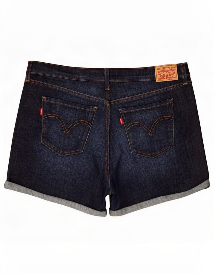Shorts jeans feminino Levi's com cintura média desgastada W33 grande algodão azul marinho