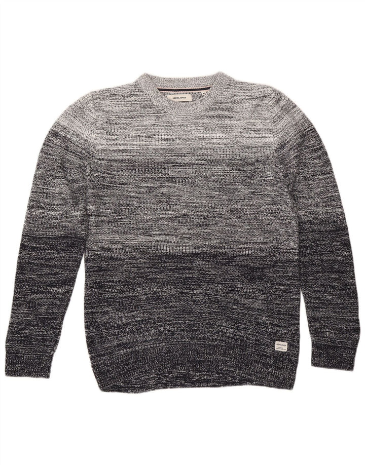 Suéter masculino Jack & Jones com gola redonda e algodão listrado cinza médio