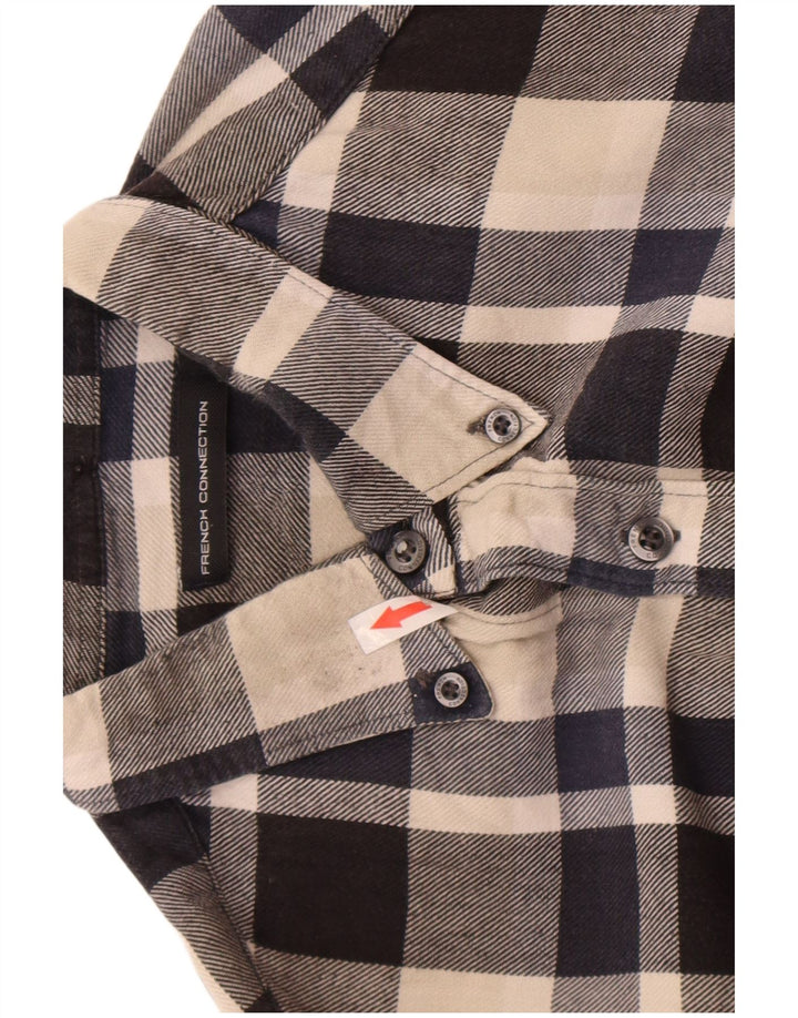 Camisa masculina de flanela French Connection médio algodão xadrez azul marinho