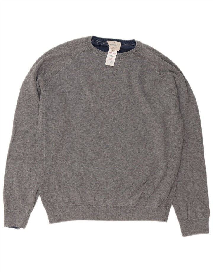 Suéter masculino branco com gola redonda e algodão cinza médio
