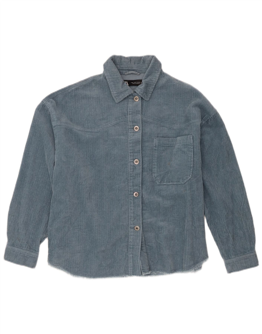 Camisa feminina de veludo cotelê Zara UK 14 algodão azul médio