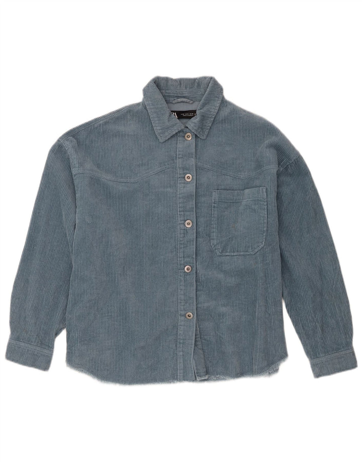 Camisa feminina de veludo cotelê Zara UK 14 algodão azul médio