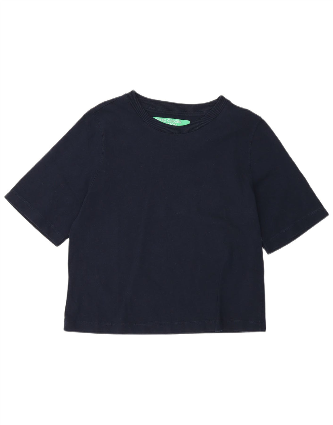 Camiseta feminina regular Benetton UK 12 algodão azul marinho médio