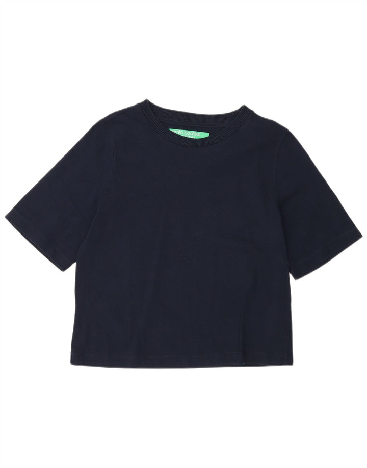 Camiseta feminina regular Benetton UK 12 algodão azul marinho médio