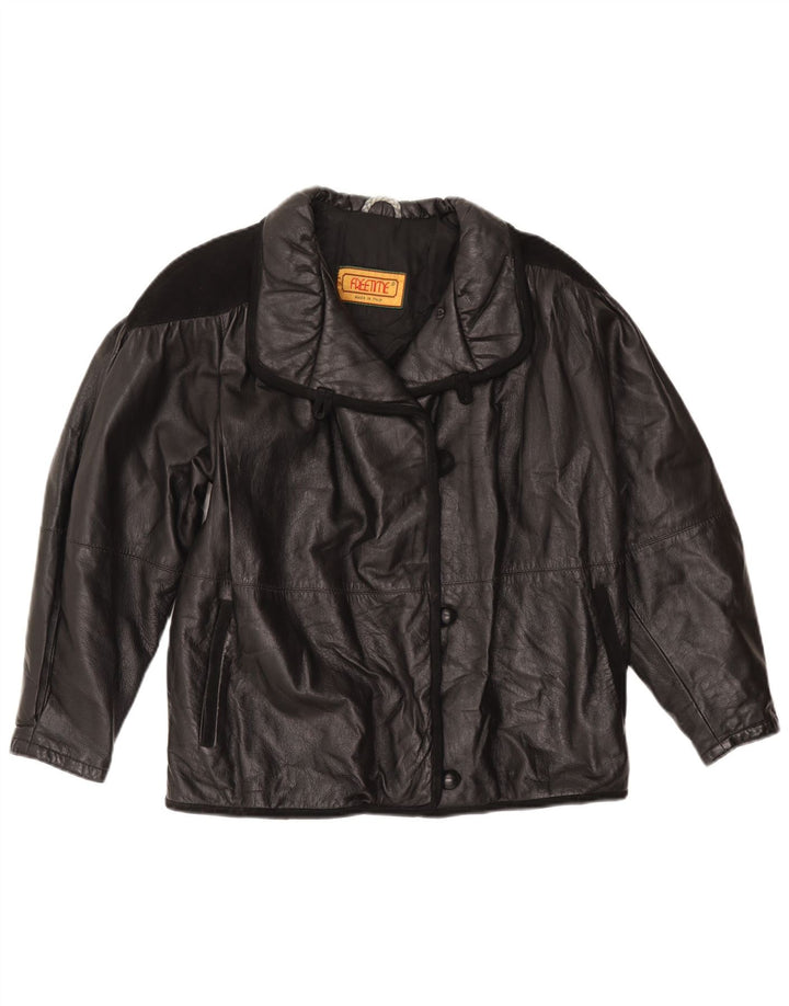 Jaqueta de couro feminina vintage UK 18 XL couro preto