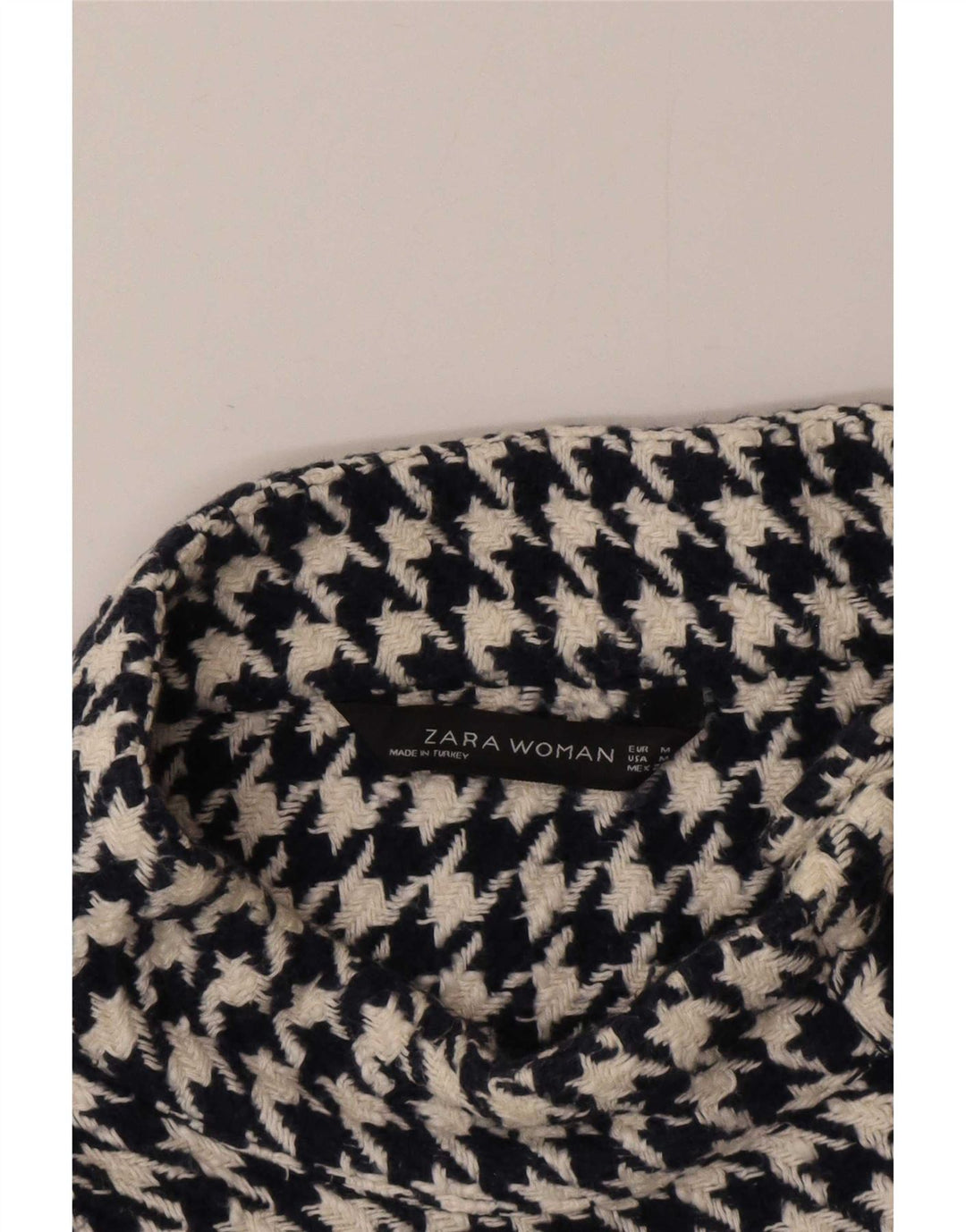 Zara Suéter feminino com gola redonda e botão UK 14 médio preto Houndstooth