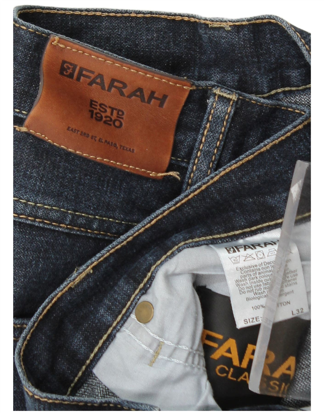 Calça jeans reta masculina Farah W36 L32 algodão azul marinho