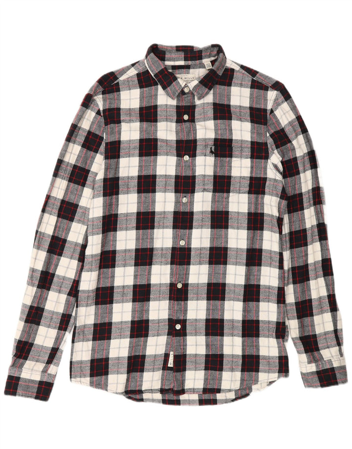 Camisa masculina de flanela Jack Wills Classic Fit pequena preta xadrez de algodão