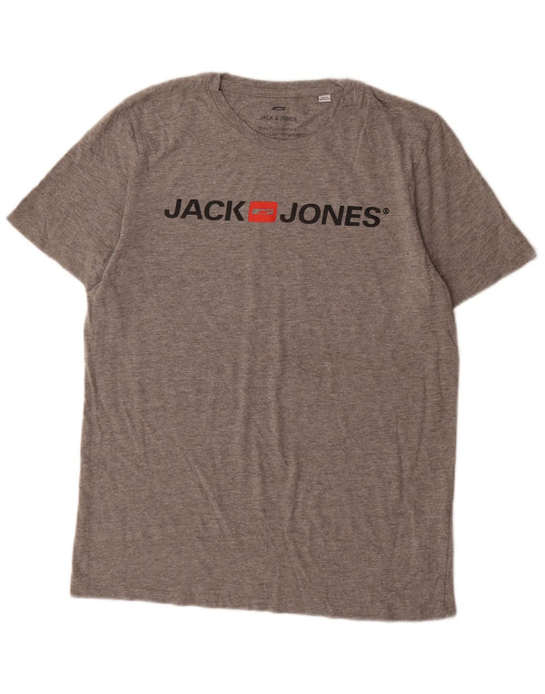 Jack & Jones Mens Graphic T-Shirt Top Large Grey Cotton