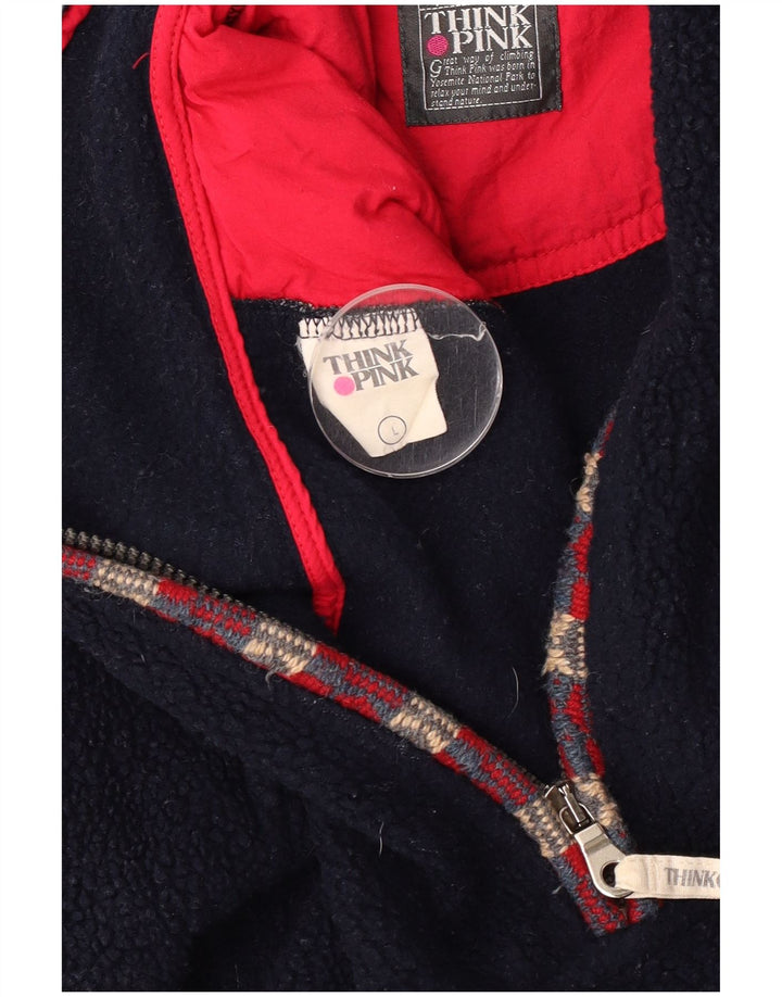 Suéter de lã masculino Think Pink com zíper e gola grande poliéster geométrico azul marinho