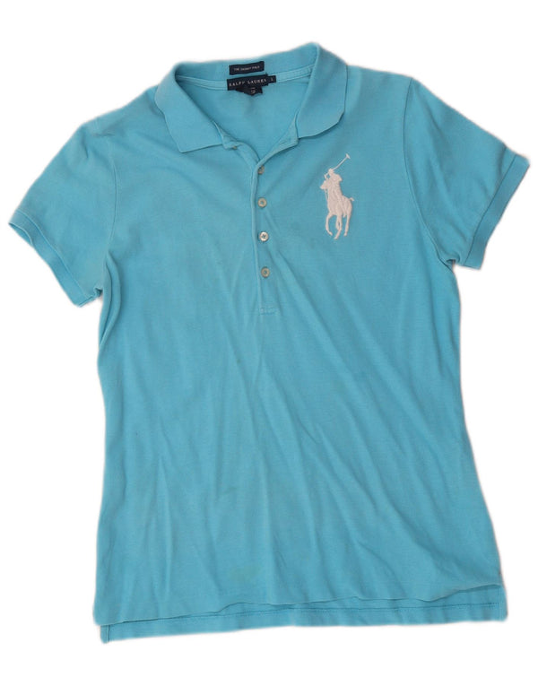 Ralph Lauren Camisa polo feminina skinny UK 14 grande algodão azul