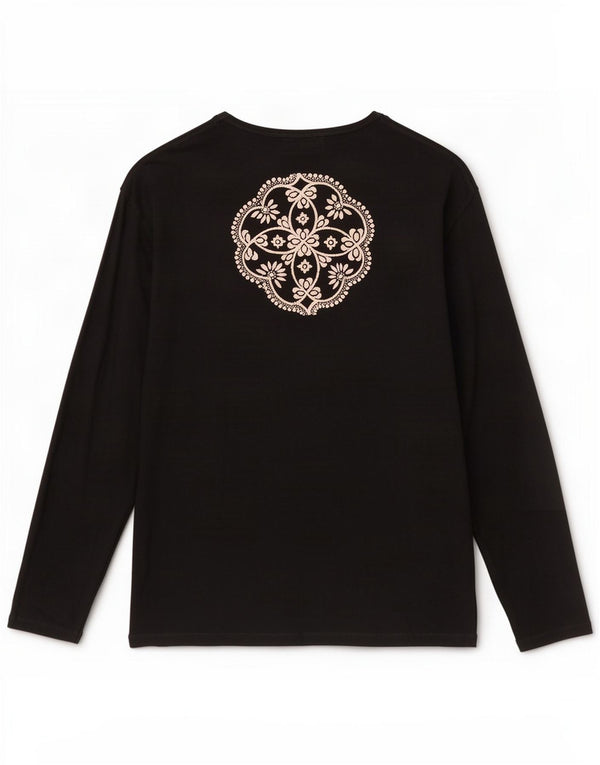 Top gráfico feminino Desigual manga comprida UK 18 XL preto floral