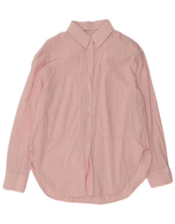 Camisa Longline Feminina Zara Reino Unido 14 Algodão Risca de Giz Rosa Médio