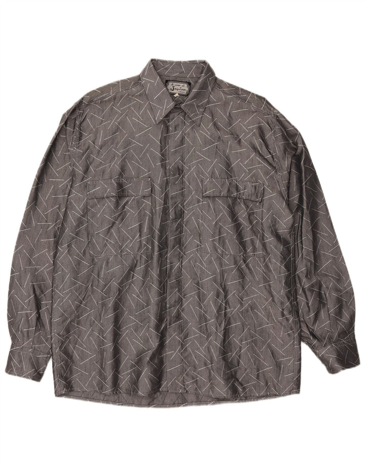 Camisa masculina vintage cinza médio geométrica