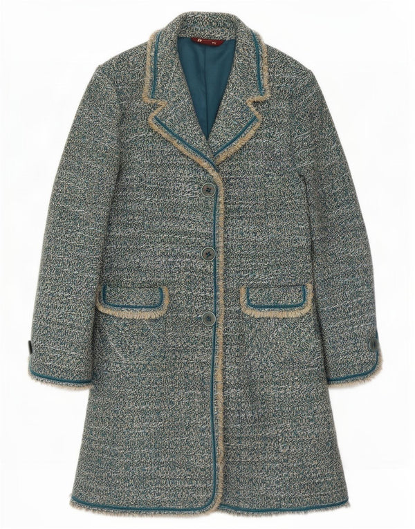 Sobretudo feminino Monsoon UK 14 acrílico manchado azul médio