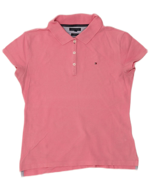 Tommy Hilfiger Womens Slim Fit Polo Shirt UK 14 Large Pink Cotton
