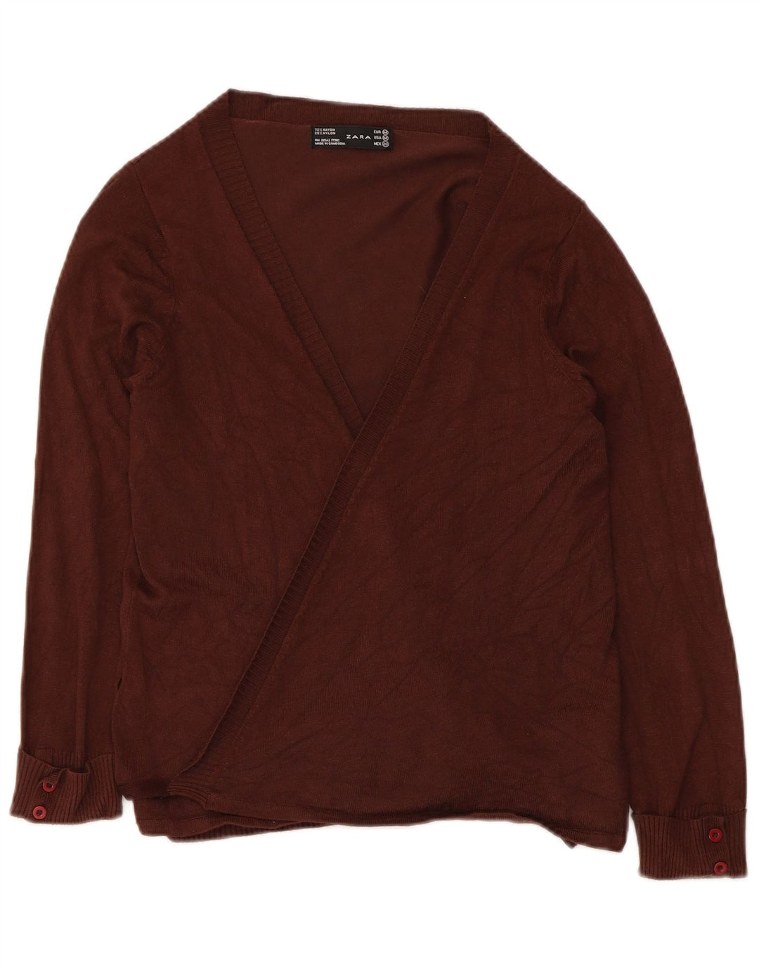 Zara Suéter Cardigan Feminino Wrap UK 12 Médio Marrom Rayon