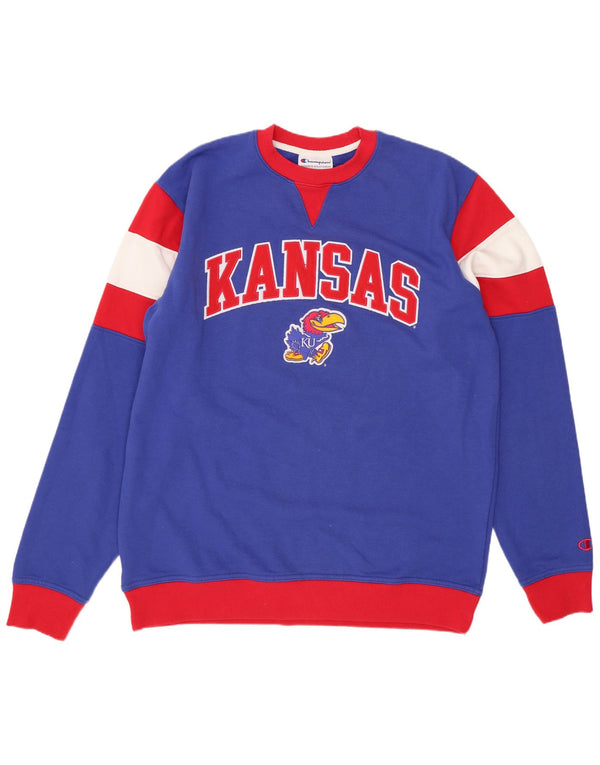 Champion masculino Kansas gráfico moletom grande bloco colorido azul