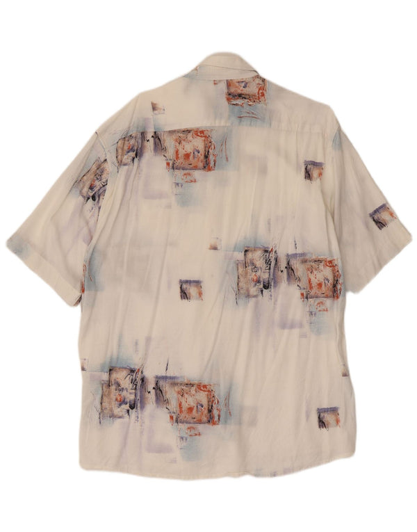 Camisa masculina vintage de manga curta grande patchwork branco