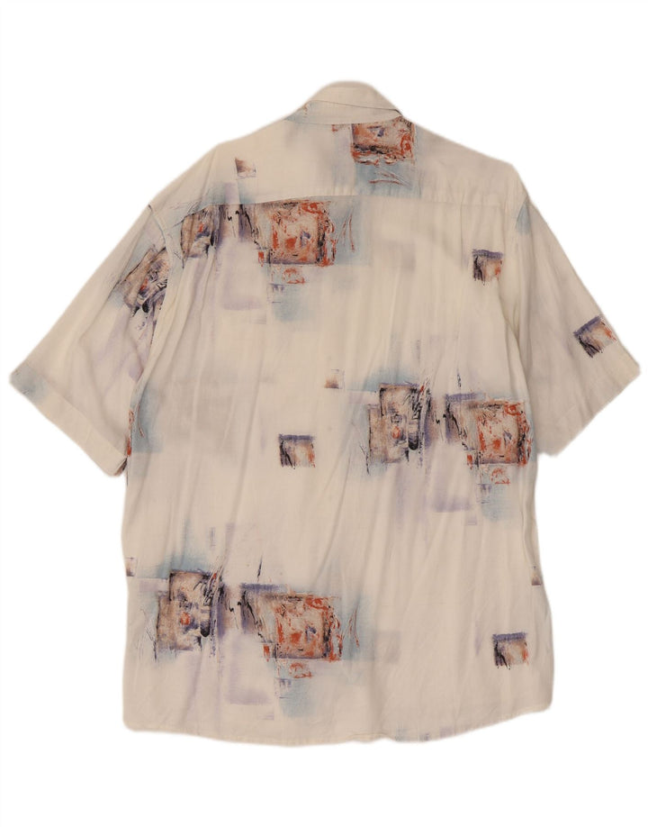 Camisa masculina vintage de manga curta grande patchwork branco