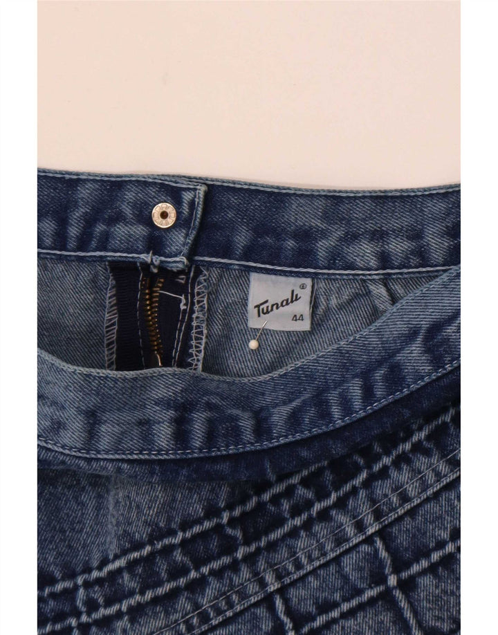 Mini saia jeans feminina vintage IT 44 médio W30 algodão azul