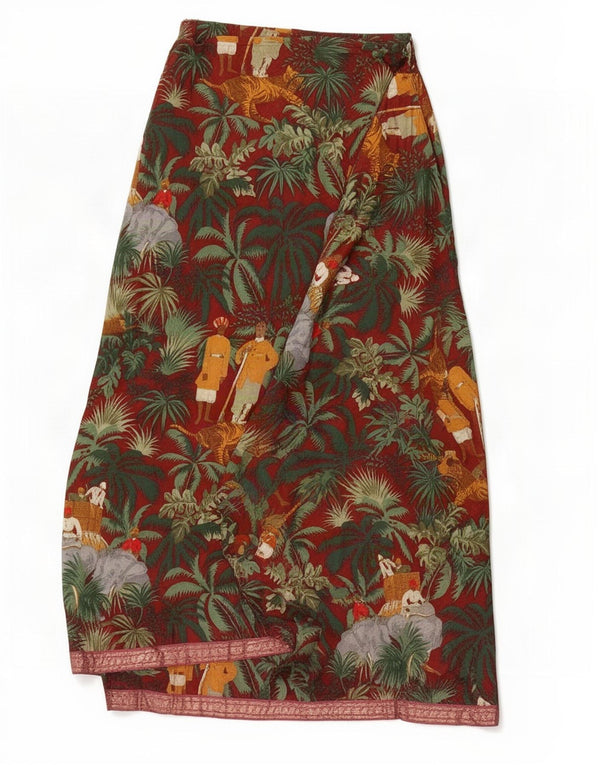 Saia feminina Krizia Jungle Wrap IT 42 médio W28 algodão floral vinho