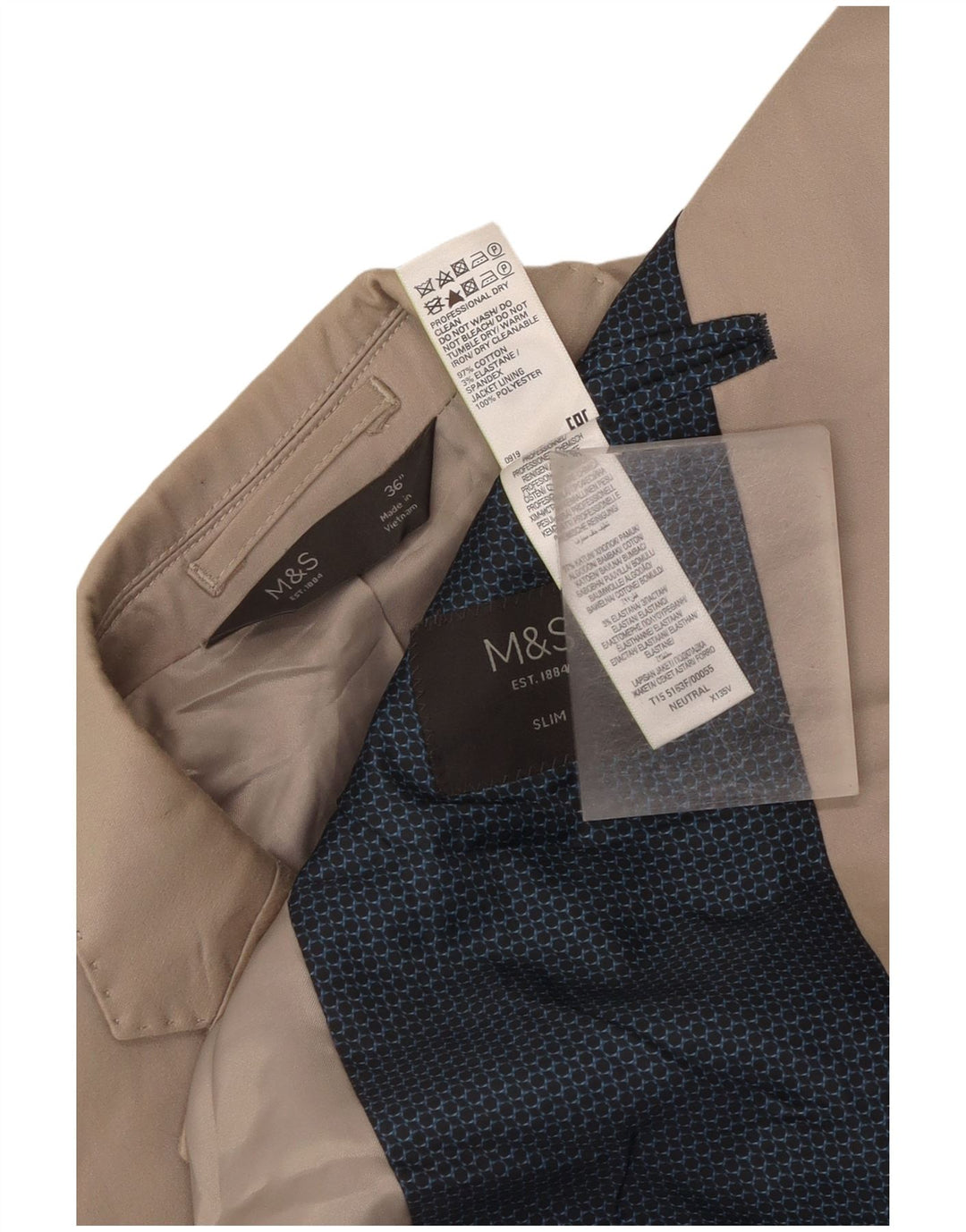 Jaqueta Blazer Masculina Marks & Spencer Slim Fit de 2 Botões Reino Unido 36 Pequena Bege