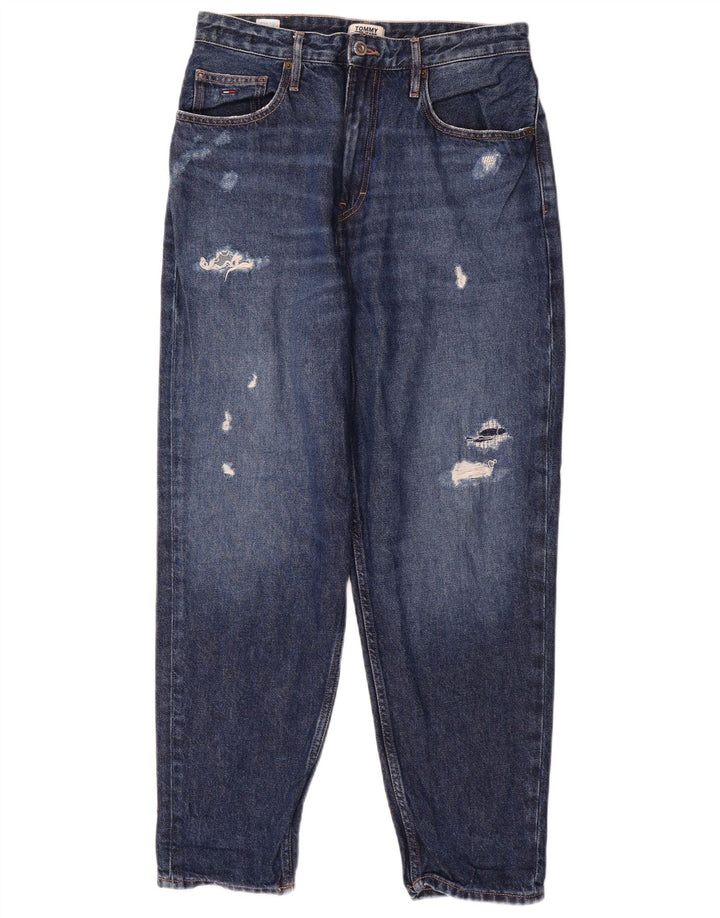 Tommy Hilfiger Calça jeans feminina de cintura alta desgastada W29 L27 Azul