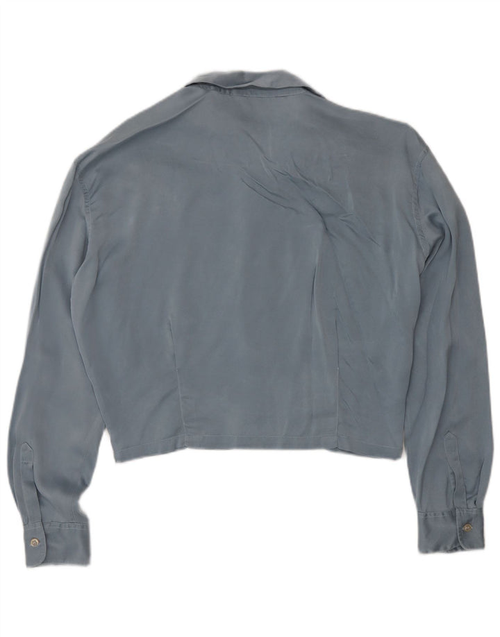 Blusa feminina vintage IT 44 seda azul médio
