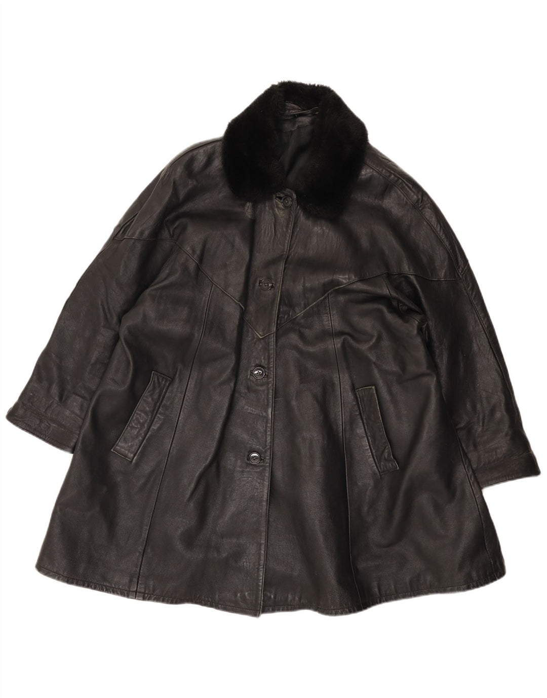 Casaco de couro feminino vintage UK 14 grande preto