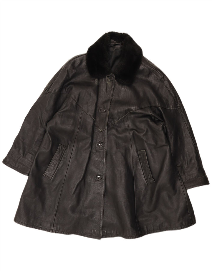 Casaco de couro feminino vintage UK 14 grande preto