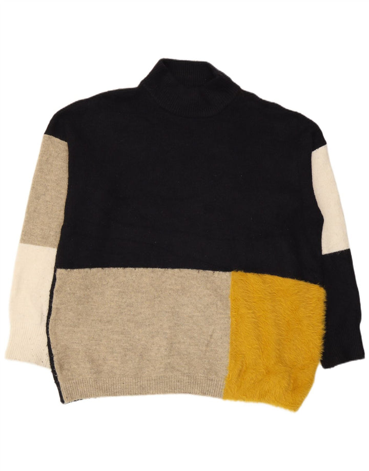 Suéter masculino Marks & Spencer com gola tartaruga grande bloco colorido azul marinho