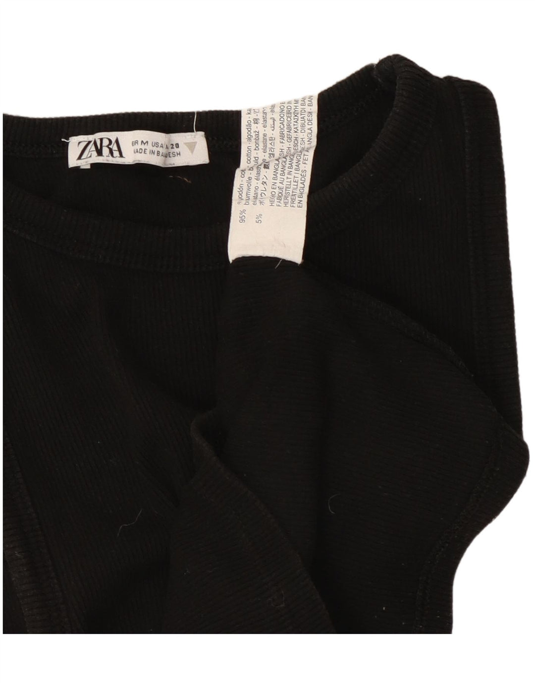 Top colete feminino ZARA Reino Unido 12 algodão preto médio