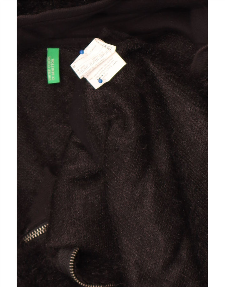 Jaqueta de lã com capuz feminina Benetton UK 14 poliéster preto médio