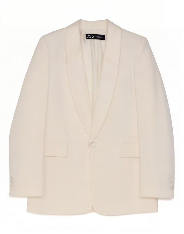 Zara Jaqueta blazer feminina oversized com 1 botão Reino Unido 6 XS Viscose branca
