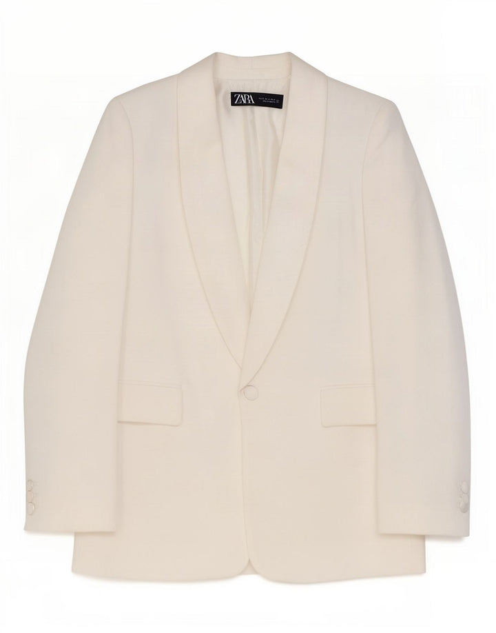 Zara Jaqueta blazer feminina oversized com 1 botão Reino Unido 6 XS Viscose branca