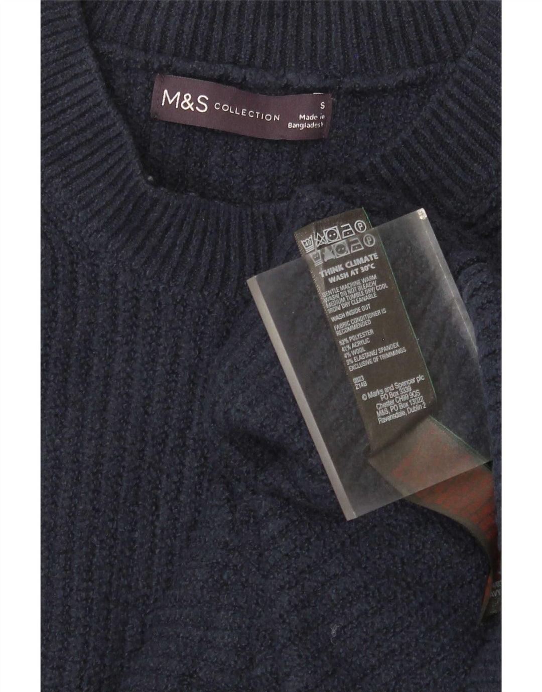 Vestido suéter feminino de manga comprida da Marks & Spencer, pequeno, azul marinho, poliéster